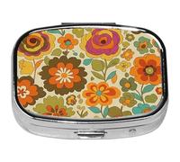Square Pill Case Small Pill Box with Mirror Pocket 2 Compartment Vitamin Pill Medicine Case Organizer Pill Containers for Traveling Vintage Flower Petals Two