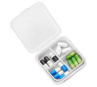 Square Pill Organizer,Daily Pill Box Organizer - Four-Compartment Medicine Organizer Box, Snap Close Portable Pill Container Clear for Pocket Medicine Supplements Travel