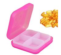 Square Pill Organizer | Daily Pill Box Organizer - Portable Close Four-Compartment Ring Case, Container for Pocket Purse Fish Oils Medicine Supplements Travel
