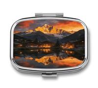 Square Pill Organizer Small Pill Box The Setting Sun Shines on The Snow-capped Peaks Pill Case for Pocket Purse Travel Pill Container Daily Portable Medicine Vitamin Container for Vitamins Fish Oil An