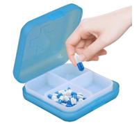 Square Pill Organizer, Travel Pill Organizer, Portable Snap Close Four-Compartment Case, Pill Container for Pocket Purse Fish Oils Medicine Supplements Travel