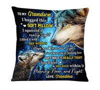 Square Pillowcase Pillow Cushion Cover For Grandson From Grandparents Gifts Ideas For Grandson Wolf I Filled It With My Wishes Hope And Love