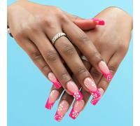 Square Pink Floral Design Press on Nails Gradient Effect White Flower Design Long False Nails Elegant and Glamorous for Weddings Parties Holidays and Daily Fashion 24 Pieces