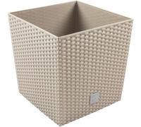 Square Plant Pot, Rattan Effect, Large 32 L, Indoor & Outdoor, White / Mocca