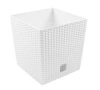 Square Plant Pot, Rattan Effect, Large 32 L, Indoor & Outdoor, White / Mocca