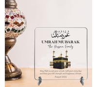 Square Plaque for Families - Thoughtful Gift for Islamic Umrah Celebrations Eid - Sentimental Desk Shelf Decor with Kaaba and Arabic Calligraphy (No Background, Acrylic - Indoor & Outdoor use)