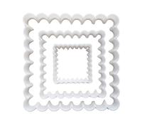 Square Plaque Frame Shape Cookie Cutter Dough Biscuit Pastry Fondant Sharp Stencil Mirror Prize Award Name Plate Scalloped (Set of 3)