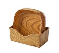 Square Plastic Dinner Plate Tray Set with Storage Holder Set of 8 Wood Grain Square Dish 14CM Square Plates Dinnerware for Wedding Camping Party 060963
