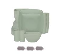 Square Plastic Dinnerware Set,Reusable Bowls Plates Cups,Unbreakable Colorful Dinner Dishes,Microwave Dishwasher Safe,Large Capacity,for Home Camping Picnic Party (Green, 32 Piece Set)