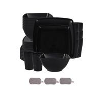 Square Plastic Dinnerware Set,Reusable Bowls Plates Cups,Unbreakable Colorful Dinner Dishes,Microwave Dishwasher Safe,Large Capacity,for Home Camping Picnic Party (Black, 32 Piece Set)