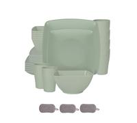 Square Plastic Dinnerware Set,Reusable Bowls Plates Cups,Unbreakable Colorful Dinner Dishes,Microwave Dishwasher Safe,Large Capacity,for Home Camping Picnic Party (Green, 24 Piece Set)