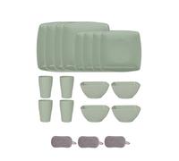Square Plastic Dinnerware Set,Reusable Bowls Plates Cups,Unbreakable Colorful Dinner Dishes,Microwave Dishwasher Safe,Large Capacity,for Home Camping Picnic Party (Green, 16 Piece Set)