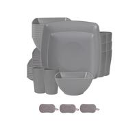 Square Plastic Dinnerware Set,Reusable Bowls Plates Cups,Unbreakable Colorful Dinner Dishes,Microwave Dishwasher Safe,Large Capacity,for Home Camping Picnic Party (Light Gray, 32 Piece Set)