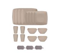 Square Plastic Dinnerware Set,Reusable Bowls Plates Cups,Unbreakable Colorful Dinner Dishes,Microwave Dishwasher Safe,Large Capacity,for Home Camping Picnic Party (Beige, 16 Piece Set)