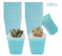Square Plastic Plant Pots 10 Pack with Drain Holes and Drain Trays for Small Plants, and Home Garden or Greenhouse Applications (blue)