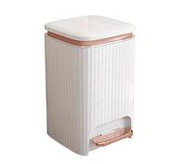 Square Plastic Trash Can 12L with Lid Dual Opening Pedal & Integrated Pressure Ring - Ideal for Living Room Bedroom Kitchen & Bathroom (White/Pink 23x22x33.5cm)