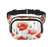Square Poppies-Watercolor-Floral Double-Layer Sport Fanny Pack Waist Pack Large Crossbody Waist Bag for Running Travel Walking