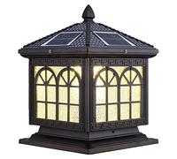 Square Porch Modern Solar LED Post Lamp Die-cast Aluminum Housing with Glass Lamp Column Lantern for Park Plaza Commercial Shop Villa Decoration (Brass 40cm*43cm)