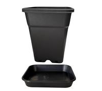 Square Pot & Saucer Set - Durable Plastic Pots with Matching Square Drip Tray | Indoor & Outdoor Use | Multiple Sizes (2L to 25L) | Reusable, Leak-Resistant, Stackable, UV-Resistant (5, 11L + 25CM)