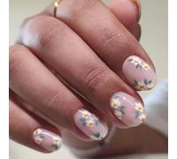 Square Press On Nails Colorful Flower Fake Glues On Artificial Acrylic 12 Size 24pcs Stick On Design False Nail