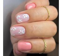 Square Press On Nails Colorful Flower Fake Glues On Artificial Acrylic 12 Size 24pcs Stick On Design False Nail