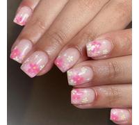 Square Press On Nails Colorful Flower Fake Nails Glues On Nails Artificial Acrylic Nails 12 Size 24pcs Stick On Nails