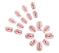 Square Press On Nails Colorful Flower Fake Nails Glues On Nails Artificial Acrylic Nails 12 Size 24pcs Stick On Nails