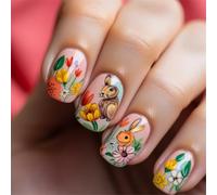 Square Press On Nails Fake Nails Easter Designs Glues On Nails Artificial Acrylic Nails 24pcs Stick On Nails For Women