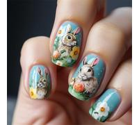Square Press On Nails Fake Nails Easter Designs Glues On Nails Artificial Acrylic Nails 24pcs Stick On Nails For Women