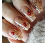 Square Press On Nails Flower Fake Glues On Artificial Acrylic 12 Size 24pcs Stick On For Womens Acrylic Glues On Nail For Women Clear