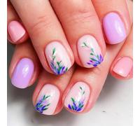 Square Press On Nails Flower Fake Glues On Artificial Acrylic 12 Size 24pcs Stick On For Womens Acrylic Glues On Nail For Women Clear