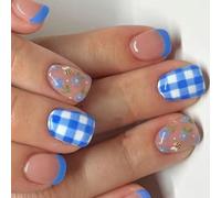 Square Press On Nails Flower Fake Glues On Artificial Acrylic 12 Size 24pcs Stick On For Womens On Nail Coffin Almond French Tip On Nail