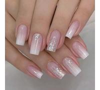 Square Press On Nails Glitters Designs French Fake Nails Acrylic False Nails Artificial Nails Glues On Nails For Women