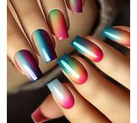 Square Press On Nails Gradients Designs Fake Glues On Artificial Acrylic 24pcs Stick On Women Design False Nail