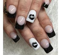 Square Press On Nails Kiss Glitters Fake Nails Glues On Nails Artificial Acrylic Nails 24pcs Stick On Nails For Women