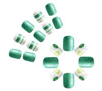 Square Press On Nails Shamrock Fake Stick On 12 Size 24 Pcs French Tips For DIYS Art Decorations Patrick's Day Press On Nail