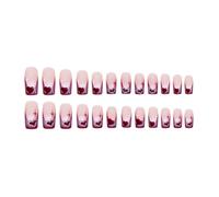 Square Press On Nails Valentine's Day False Glossy French Tip Love Heart Designs Acrylic Set 24Pcs Nail Tips