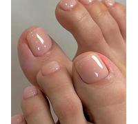 Square Press-On Toenails, Nude Pink High-Gloss Full-Cover Fake Toe Nails | Graduated Tip Sizes, Ready-Coloured Finish, For At-Home Pedicures, Everyday Outings And Occasion Styling