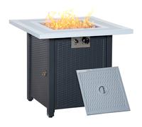 Square Propane Gas Fire Pit Table Black Rattan 71x71x62cm SS Lava Rocks 40000BTU