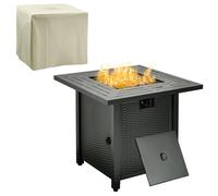 Square Propane Gas Fire Pit Table Rattan Smokeless Patio Heater Lava Rocks & Lid