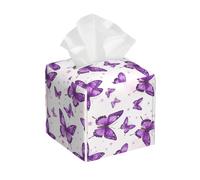 Square Pu Leather Tissue Box Cover Butterflies Purple Stars Pu Leather Tissue Box Cover Decoration Case Napkin Holder For Kitchen Vantity Household
