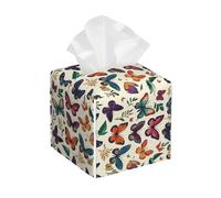 Square Pu Leather Tissue Box Cover Colorful Butterflies Decoration Tissue Box Cover Fashionable Tissues Dispenser For Vantity Desk Living Room