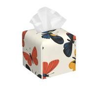 Square Pu Leather Tissue Box Cover Colorful Butterflies Retro Square Napkin Organizer Decoration Tissues Dispenser For Living Room Household Vantity