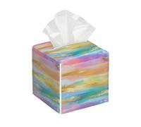 Square Pu Leather Tissue Box Cover Colorful Pastel Art Painted Square Case Napkin Holder Cube Tissues Holder For Vantity Kitchen Living Room