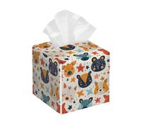 Square Pu Leather Tissue Box Cover Cute Forests Animals Head Decoration Tissues Holder Cube Napkin Organizer For Household Kitchen Desk