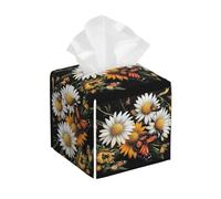 Square Pu Leather Tissue Box Cover Daisies Butterflies Pu Leather Tissues Dispenser Square Case Napkin Holder For Living Room Desk Kitchen