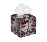 Square Pu Leather Tissue Box Cover Eiffel Tower Red Umbrella Fashionable Tissues Dispenser Square Tissue Box Cover For Living Room Desk Kitchen