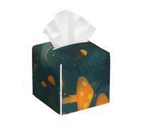 Square Pu Leather Tissue Box Cover Ghost And Glowing Mushroom Decoration Tissues Holder Cube Napkin Organizer For Living Room Kitchen Household