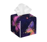 Square Pu Leather Tissue Box Cover Glowing Butterflies Purple Decoration Napkin Organizer Square Tissue Box Cover For Desk Household Vantity