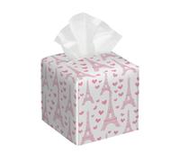 Square Pu Leather Tissue Box Cover Pink Love Heart Eiffel Tower Pu Leather Case Napkin Holder Fashionable Tissue Box Cover For Household Kitchen Desk